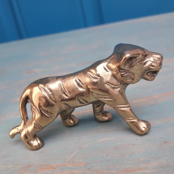 Brass Panther Vintage Animal Figurine Mid Century Modern Gold Metal Tiger Lion - Picture 3 of 16